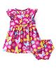 Babyhug Single Jersey Knit Frill Sleeves Frock With Bloomer Floral Print - Pink