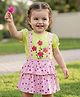Babyoye 100% Cotton Interlock Half Sleeves Top & Skirt Set with Suspender Floral & Polka Dots Print - Pink & Beige