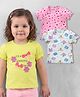 Babyoye Interlock 100% Cotton Knit  Half Sleeves T-Shirts with Polka Dot Animal Print & Floral Applique Pack of 3 - Multicolour