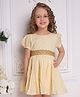 Soleilclo Half Sleeves  Lace Embellished Trimmed Lurex Striped Dress - Ivory