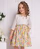Soleilclo Three Fourth Sleeves Floral Printed Fit & Flared Dress - Ivory
