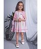 Soleilclo Sleeveless  Lurex Striped Hand Embroidered Bow Embellished Dress - Pink & White