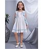 Soleilclo Sleeveless  Lurex Striped Hand Embroidered Bow Embellished Dress - Blue & White