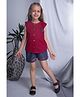 Soleilclo Cotton Sleeveless Bow Applique Shirt With Fruits Printed  Shorts - Navy Blue & Red