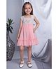 Soleilclo Sleeveless Heart & Floral Embroidered Colour Blocked Flared Dress - Ecru & Peach
