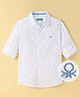 UCB Cotton Lycra Full Sleeves Shirt With Floral Print & Logo Embroidery - White