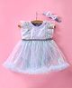 Mark & Mia Sleeveless Frock Style Party Onesie with Headband Sequin & Frill Detailing  - Blue