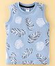Tango Single Jersey Sleeveless T-Shirt Leafy Print - Blue