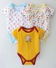 OHMS Single Jersey Knit Half Sleeves Onesies with Sea Horse Floral & Kitty Print Pack of 3 - Yellow & White