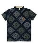 Earth Conscious Half Sleeves Abstract Blocks  Printed Tee - Navy Blue