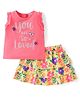 Babyhug 100% Cotton Knit Sleeveless Top & Skirt With Text & Floral Print - Pink & Yellow