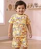 Babyhug Single Jersey Half Sleeves Night Suit Animals Print - Yellow