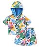 Babyhug 100% Cotton Knit Half Sleeve Hooded T-Shirt & Shorts Set with Tropical Theme - Multicolor