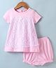 ToffyHouse 100% Woven Half Sleeves Yarn Dyed Frock with Bloomer & Net Detailing - Pink