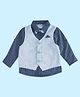 Pantaloons Baby Full Sleeves Floral Printed Shirt With Attached Waistcoat & Bow Tie - Blue