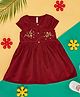 Pantaloons Baby Cap Sleeves Abstract Embroidered Dress - Maroon