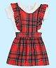 Pantaloons Baby Half Sleeves Solid Top With Checked Pinafore Dress - Red