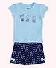 Pantaloons Baby Cotton Short Sleeves Animals Printed Tee With Bow Applique Detailed Shorts Set - Navy Blue