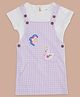 Pantaloons Baby Cotton Checked & Bird Patch Embroidered Pinafore Dress With Half Sleeves Solid Tee - White