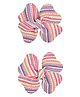 Aye Candy Set Of 2 Double Heart Bow Striped Slider Hair Clips - Pink Blue & Silver