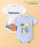 Babyoye  100% Cotton Knit With Eco Jiva Finish  Half Sleeves Onesies with Tropical & Beach Theme Print Pack of 2 - Blue & White