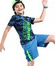 Ollington St. 100% Cotton Knit Half Sleeves T-Shirt & Shorts Set with Text Print  Navy Blue