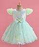 Mark & Mia Frill Sleeves Knee Length Party Frock with Sequined Detailing Floral & Bow Applique Detailing - Mint