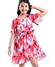 Pine Kids 100% Cotton Knit Half Sleeves Floral Printed Frock - Red