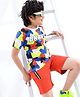 Ollington St. 100% Cotton Knit Half Sleeves T-Shirt & Shorts Set with Abstract Print  Multicolor & Rust