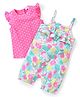 Babyhug Single Jersey Knit Pineapple Printed Dungaree with Frill Sleeves Inner Tee - Pink & Multicolor