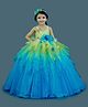 Li&Li BOUTIQUE  Sleeveless Ombre Effect Flower Applique Gown - Parrot Green & Light Sky Blue