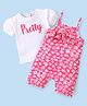 Babyhug 100% Cotton Knit Dungaree and Half Sleeves Printed Top - White & Pink