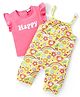Babyhug Single Jersey Knit Dungarees Half Sleeves T-Shirt with Text & Floral Print - Multicolour
