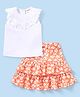 Babyhug Knitted Sleeveless Top & Skirt Set with Schiffli Detailing & Floral Print - White & Orange