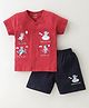 CUCUMBER Cotton Knit Half sleeves Night Suit With Teddy Print - Mulberry Red