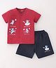 CUCUMBER Cotton Knit Half Sleeves Night Suit With Teddy Print - Red & Black