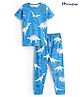 Honeyhap Premium 100% Cotton Single Jersey Dino Printed Night Suit with Bio Finish - Blue Coracao