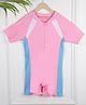 PASSION PETALS Half Sleeves Colour Blocked Legged Swimsuit - Pink