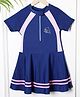 PASSION PETALS Half Sleeves Dolphin Printed Colour Blocked Dress Swimsuit -   Blue & Pink