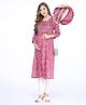 Bella Mama Three Fourth Sleeves Embroidered Yoke Maternity Kurta Floral Print - Wine