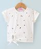 Little Kangaroos Cotton Lycra Knit Half Sleeves Foil Printed Top - White