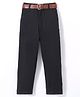 Mark & Mia Full Length Solid Colour Party Wear Trousers With Belt Detailing-Black