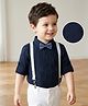 Mark & Mia Satin Woven Full Sleeves Pleated Party Shirt with Suspender & Bow  -  Navy Blue