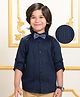 Mark & Mia Satin Woven Full Sleeves Pleated Party Shirt with Suspender & Bow  -  Navy Blue