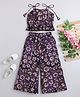 Taffykids Sleeveless Foil Floral Printed  Crop Top With Coordinating  Palazzo Pant Set - Purple & Gold