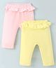 UCB Cotton Knit Full Length Solid Color Leggings Pack of 2- Pink & Yellow