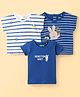 UCB Cotton Knit Half Sleeves Striped & Solid T-Shirts with  Text & Bunny  Print Pack of 3 - Blue
