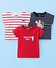 UCB Cotton Knit Half Sleeves Striped & Solid T-Shirts with  Text & Bunny  Print Pack of 3 - Red & Blue