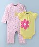 UCB Cotton Knit Raglan Sleeves Romper & Onesie Floral Print & Teddy Embroidery Pack Of 2 - Yellow & Pink