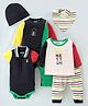 UCB Cotton Knit Full Sleeves Colour Block Romper with Oneise T-Shirt Pant & Bib Set - Multicolour